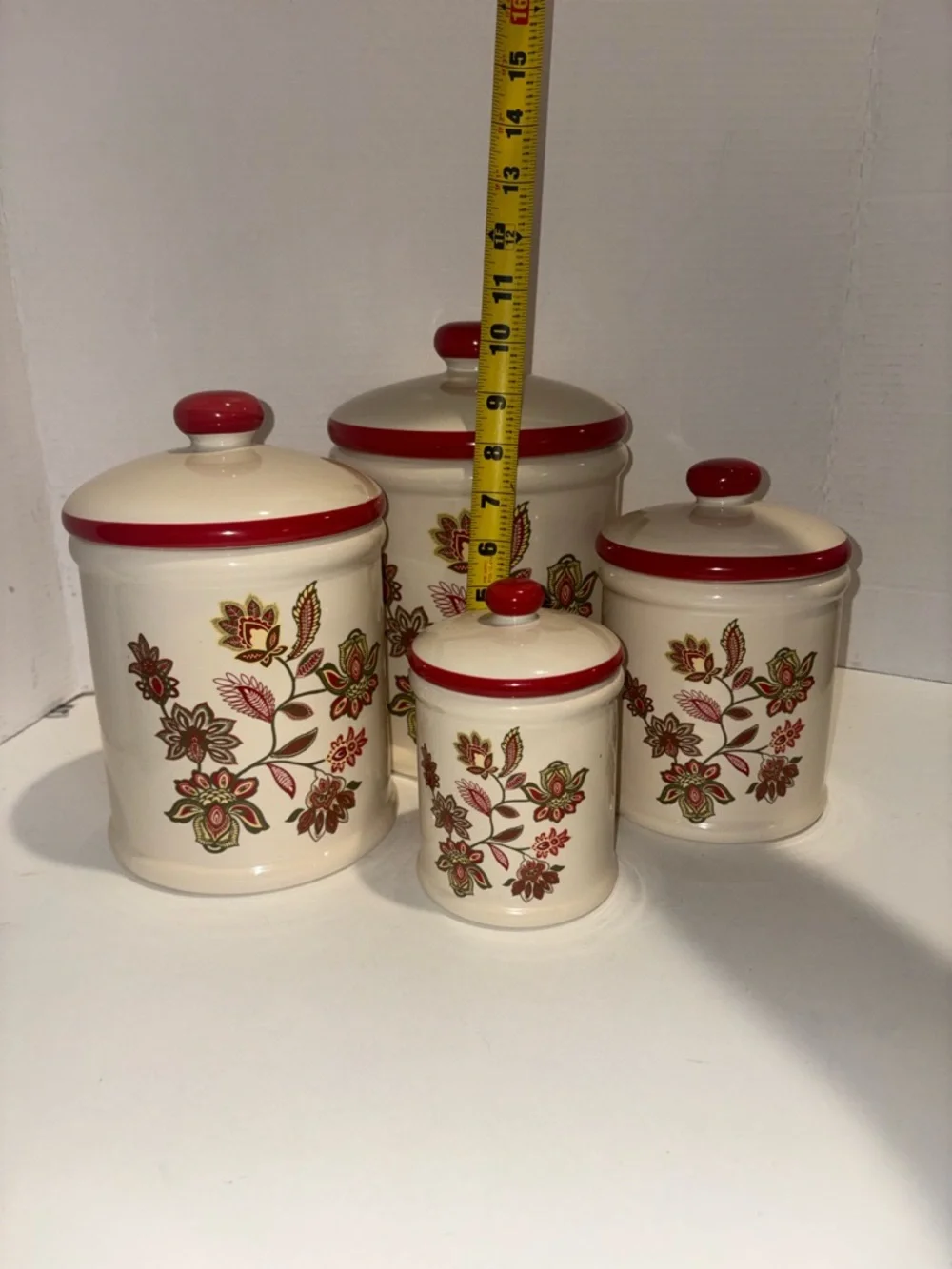 Ceramic Floral Kitchen Canister Set - Red Accent